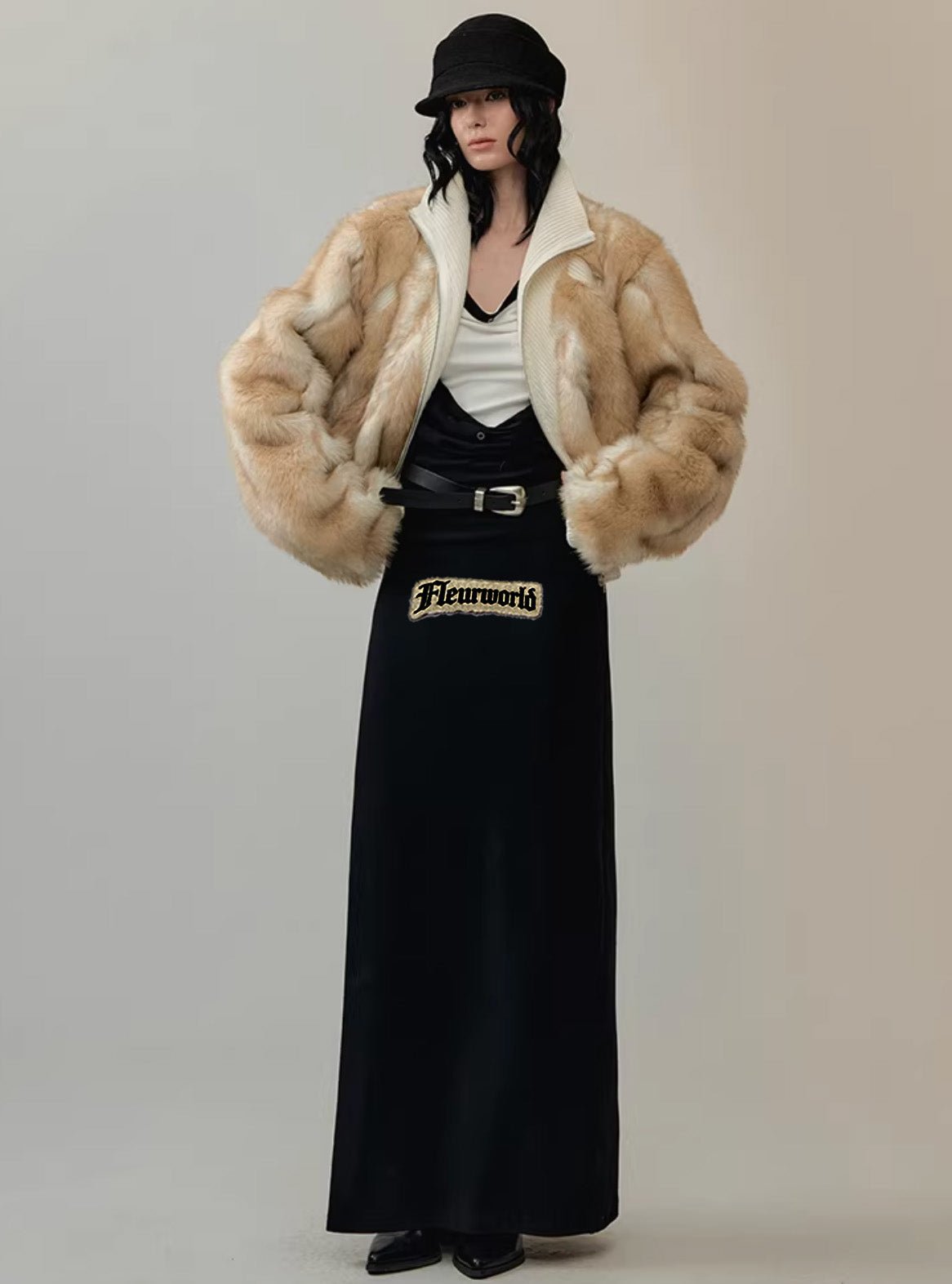 Double-Draped Neck Contrast Slit Maxi Dress
